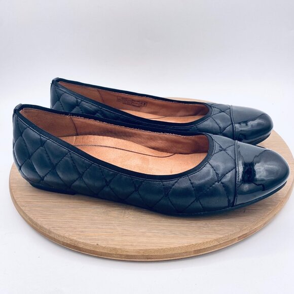 Vionic Desiree Shoes Womens 9.5 Black Leather Orthotic Quilted Ballet Flat Cap - Picture 1 of 10